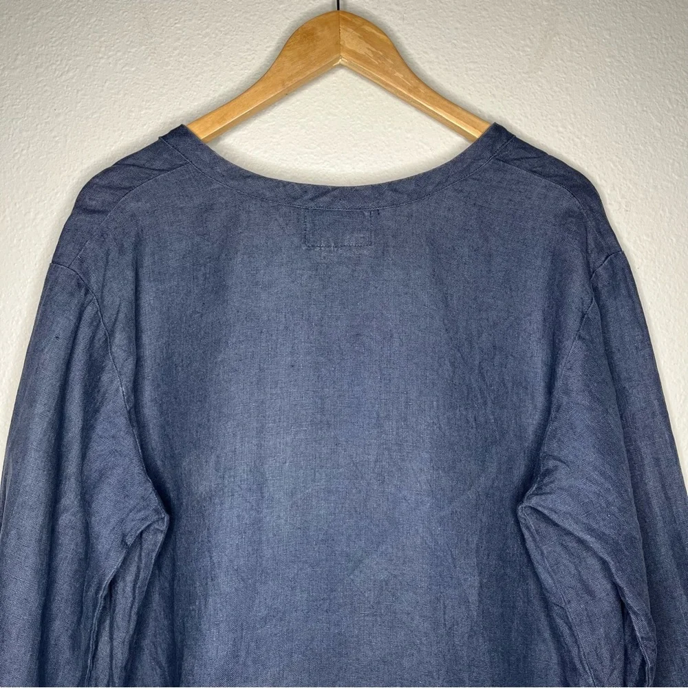 Flax by Jeanne Engelhart Navy Linen Cropped Button Down Cardigan Jacket Top - Picture 4 of 7
